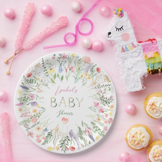 Floral Waterverf Alphabet ABC Baby shower Papieren Bordje (Feest)