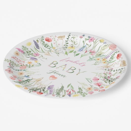 Floral Waterverf Alphabet ABC Baby shower Papieren Bordje (Gekanteld)