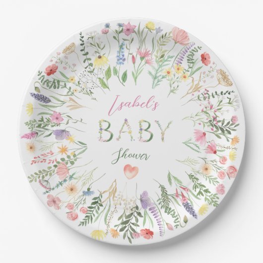 Floral Waterverf Alphabet ABC Baby shower Papieren Bordje (Voorkant)