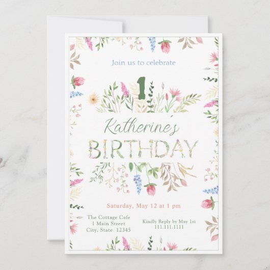 Floral Waterverf Alphabet ABC Verjaardag Kaart (Voorkant)