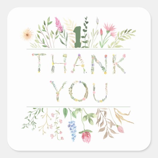 Floral Waterverf Alphabet ABC Verjaardag Vierkante Sticker (Voorkant)