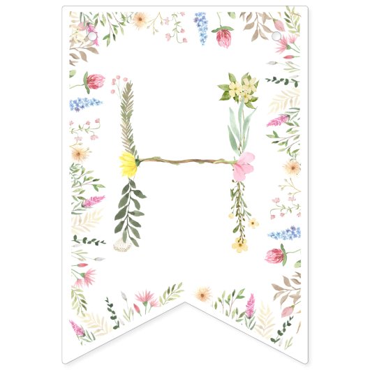 Floral Waterverf Alphabet ABC Verjaardag Vlaggetjes (Tweede vlag)