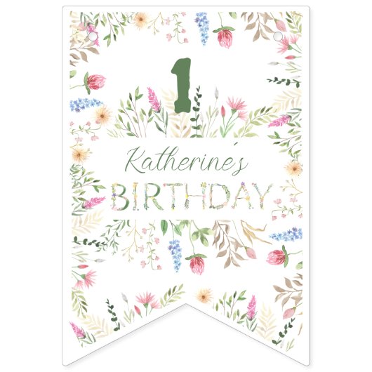 Floral Waterverf Alphabet ABC Verjaardag Vlaggetjes (Eerste vlag)