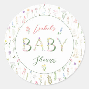 Floral Waterverf Alphabet Baby shower Ronde Sticker