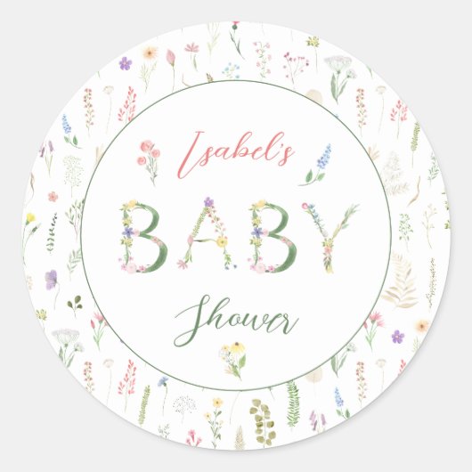 Floral Waterverf Alphabet Baby shower Ronde Sticker (Voorkant)