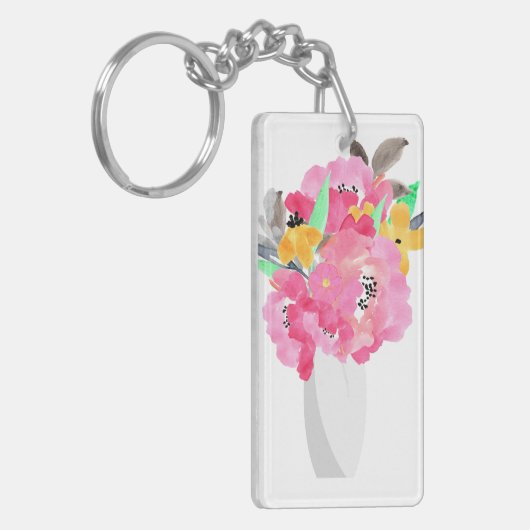 Floral Waterverf Art Sleutelhanger (Voorkant Links)