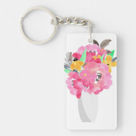 Floral Waterverf Art Sleutelhanger