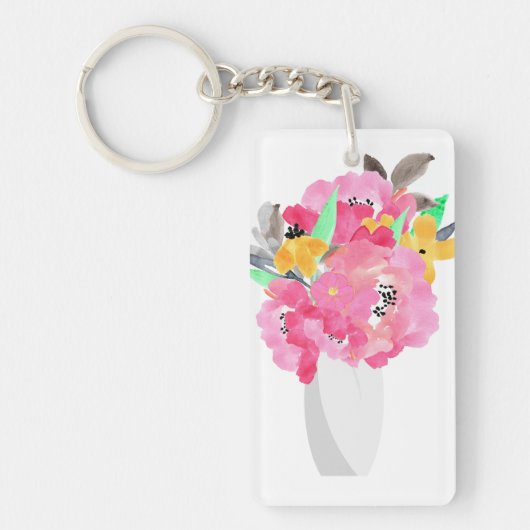 Floral Waterverf Art Sleutelhanger (Voorkant)