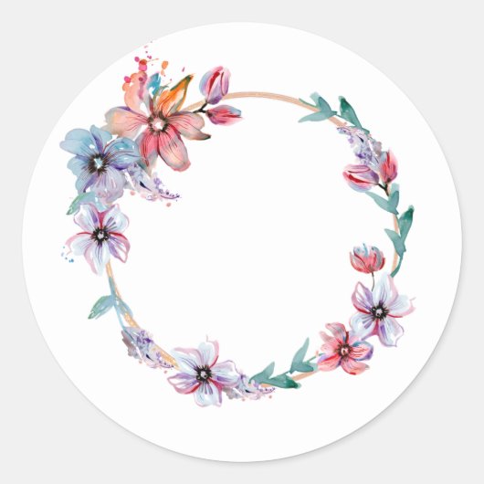Floral Waterverf Art Wreath Craft Ronde Sticker (Voorkant)