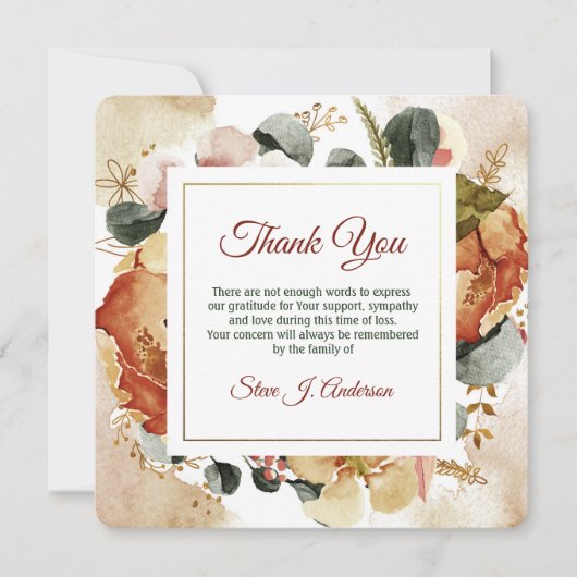 Floral Waterverf Autum Funeral Hartelijk dank Kaart (Voorkant)