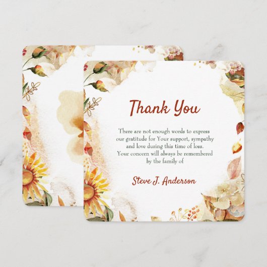 Floral Waterverf Autum Funeral Hartelijk dank Kaart (Voorkant / Achterkant)