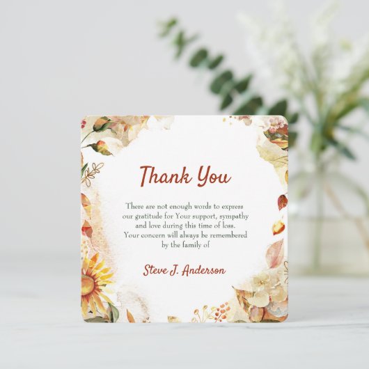 Floral Waterverf Autum Funeral Hartelijk dank Kaart (Staand voorkant)