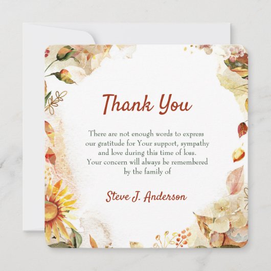 Floral Waterverf Autum Funeral Hartelijk dank Kaart (Voorkant)