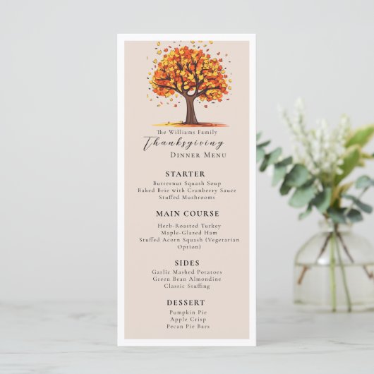 Floral Waterverf Autumn Tree Thanksgiving Menu (Staand voorkant)