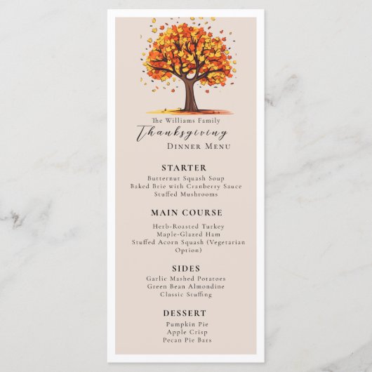Floral Waterverf Autumn Tree Thanksgiving Menu (Voorkant)