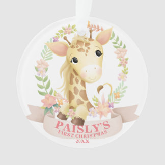 Floral Waterverf Baby Giraffe kerstfoto Ornament