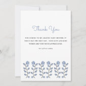 Floral Waterverf Baby shower Blauw Hartelijk dank Kaart (Voorkant)