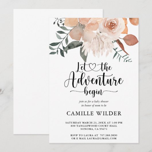  Floral Waterverf Baby shower Kaart (Voorkant / Achterkant)