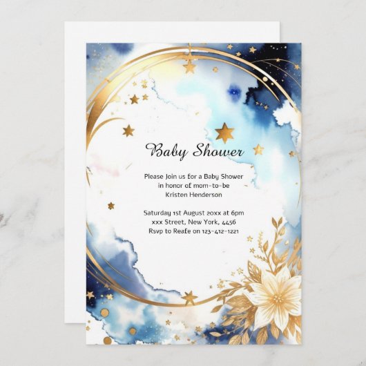 Floral Waterverf Baby shower Kaart (Voorkant / Achterkant)