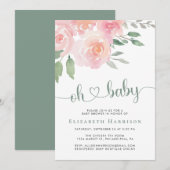 Floral Waterverf Baby shower Kaart (Voorkant / Achterkant)