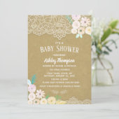 Floral Waterverf Baby shower Roze en kant Kaart (Staand voorkant)