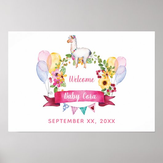 Floral Waterverf Baby shower Welkom Poster (Voorkant)