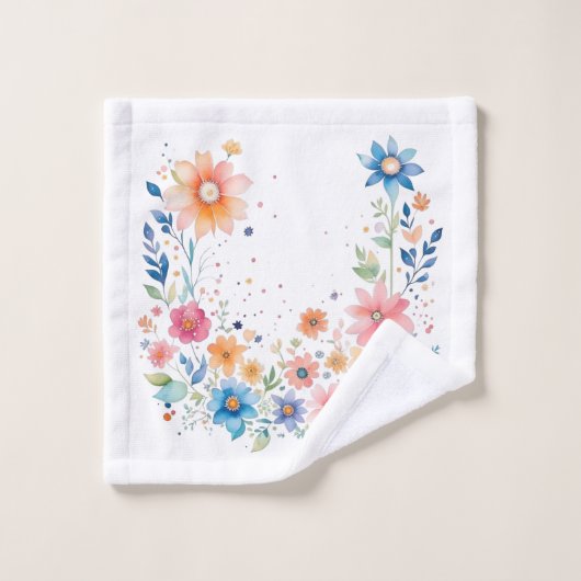 Floral-Waterverf Bad Handdoek (Wasdoekje)