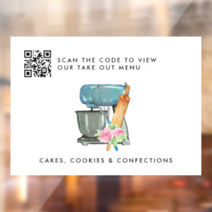 Floral Waterverf Bakery Logo   Menu QR Uit Raamsticker