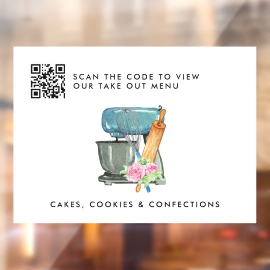 Floral Waterverf Bakery Logo | Menu QR Uit Raamsticker (Vel 2)