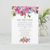  Floral Waterverf Bat Mitzvah Kaart (Staand voorkant)