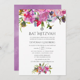  Floral Waterverf Bat Mitzvah Kaart