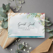 Floral Waterverf Beach Scene Summer Wedding Gastenboek