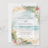 Floral Waterverf Beach Scene Summer Wedding Kaart (Voorkant)