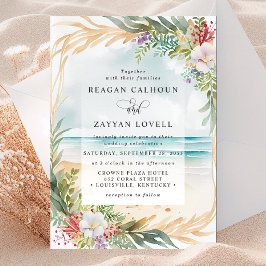 Floral Waterverf Beach Scene Summer Wedding Kaart