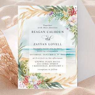 Floral Waterverf Beach Scene Summer Wedding Kaart