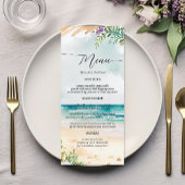 Floral Waterverf Beach Scene Summer Wedding Menu