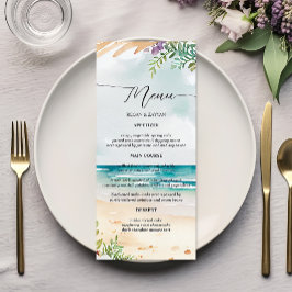 Floral Waterverf Beach Scene Summer Wedding Menu