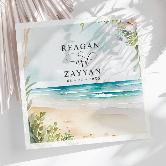 Floral Waterverf Beach Scene Summer Wedding Servet