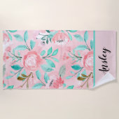 Floral Waterverf Beach Towel Strandlaken (Voorkant)