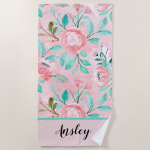 Floral Waterverf Beach Towel