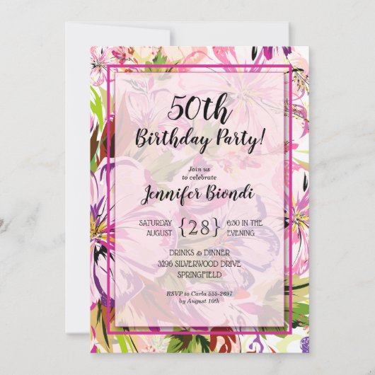 Floral Waterverf Birthday Party (Voorkant)