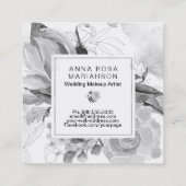 *~* Floral Waterverf Black White Grey Bouquet Vierkante Visitekaartje (Achterkant)