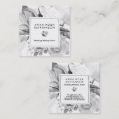 *~* Floral Waterverf Black White Grey Bouquet Vierkante Visitekaartje (Voorkant / Achterkant)