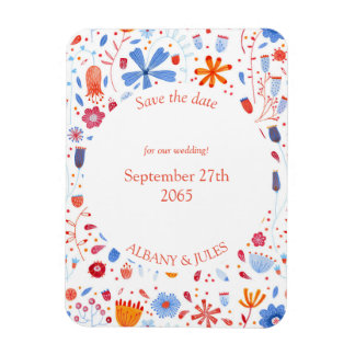 Floral Waterverf Blauw Sinaasappel sparen de Datum Magneet