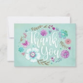 Floral waterverf Blauwgroen Flat Dank u kaart (Voorkant)