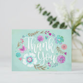 Floral waterverf Blauwgroen Flat Dank u kaart (Staand voorkant)