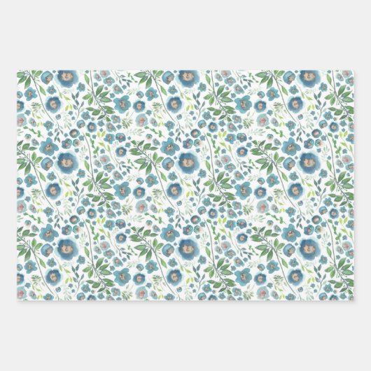 Floral Waterverf Blue Decoupage Gift Inpakpapier Vel (Voorkant 3)