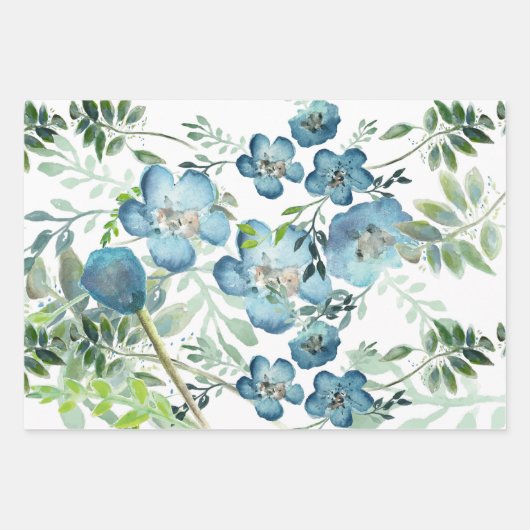 Floral Waterverf Blue Decoupage Gift Inpakpapier Vel (Voorkant)