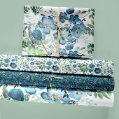 Floral Waterverf Blue Decoupage Gift Inpakpapier Vel
