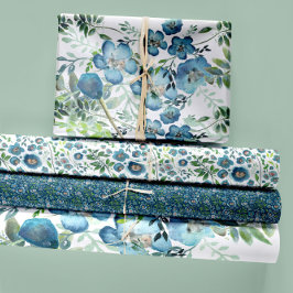 Floral Waterverf Blue Decoupage Gift Inpakpapier Vel